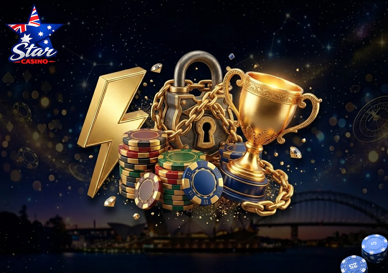 A set of golden icons representing high-speed payouts and premium rewards.